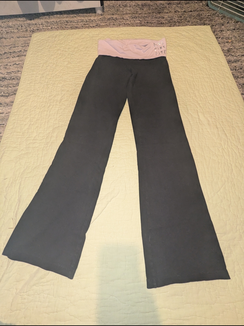 Victoria's Secret Black Flare Pants with Pink Fold-Over Waistband